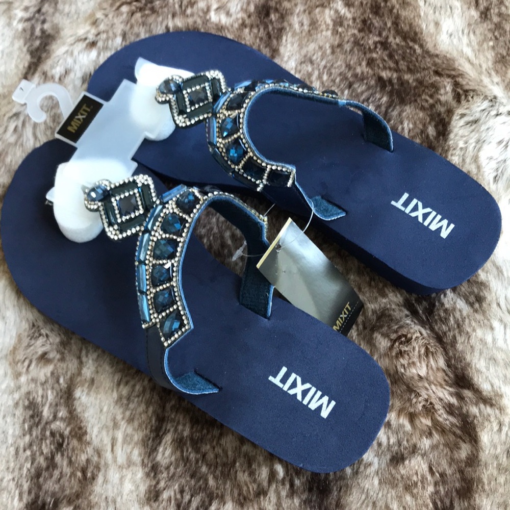 MIXIT Slip On Navy Wedge Sandals